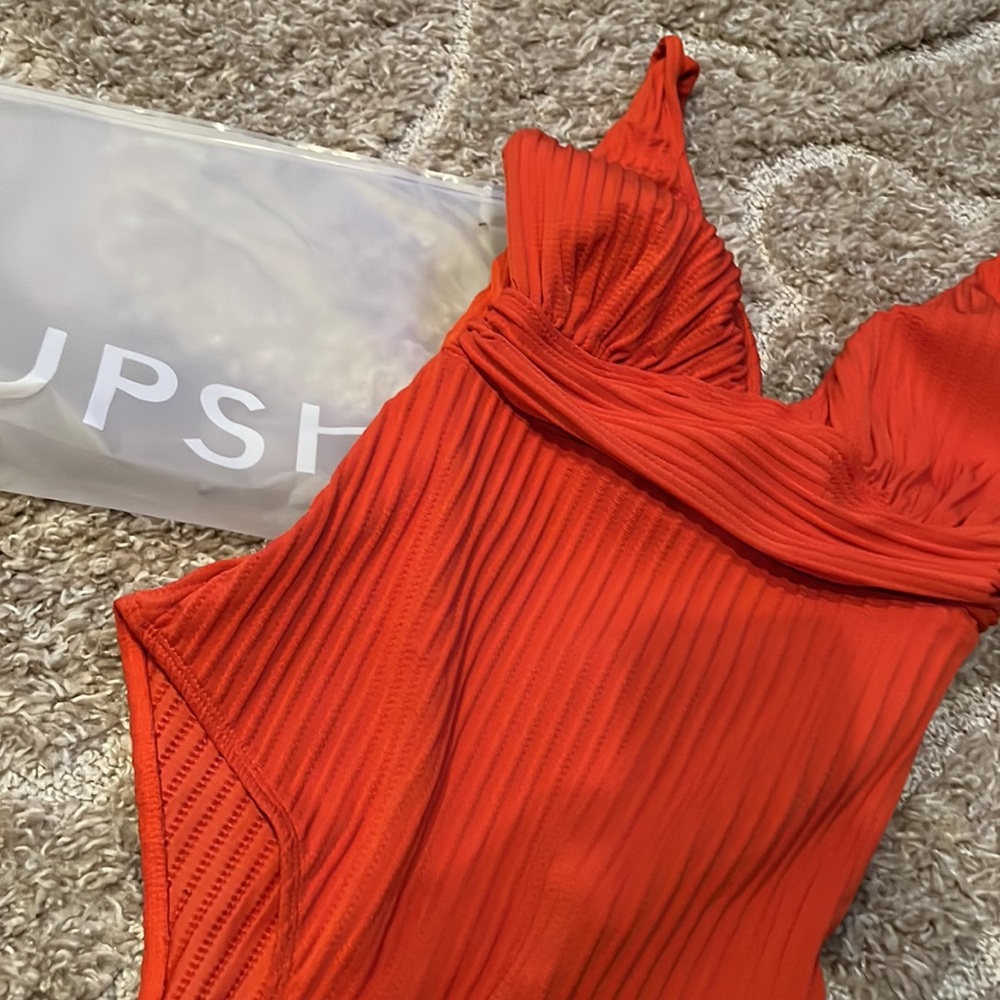Cupshe Ginger Ribbed & Ruched One Piece Small - Picture 4 of 5